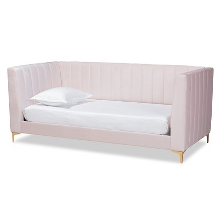 BAXTON STUDIO Oksana Modern Contemporary Glam and Luxe Light Pink Velvet Fabric and Gold Finished Twin Size Daybed 174-10984-Zoro
